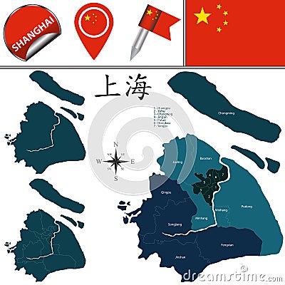 Map of Shanghai with Districts Vector Illustration