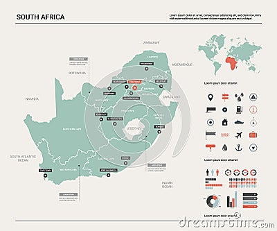 Vector map of South Africa RSA. Vector Illustration