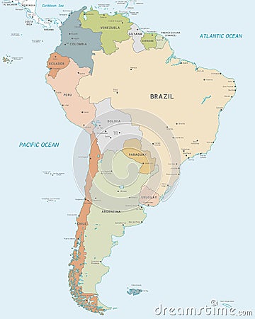 Vector map of South America Vector Illustration