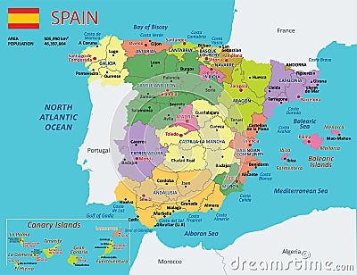 Ector detailed administrative map of Spain - Cities and Regions Vector Illustration