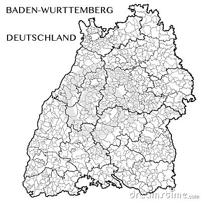 Vector map of the state of Baden-Wurttemberg, Germany Vector Illustration