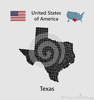 Vector map state Texas, flag and map USA Cartoon Illustration