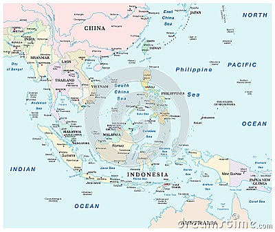 Vector map of the states of southeast asia Vector Illustration