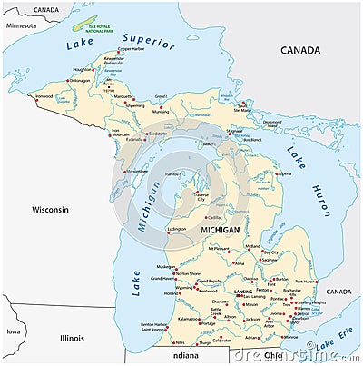 Vector Map of the U.S. state of Michigan Vector Illustration