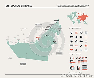 Vector map of United Arab Emirates. Vector Illustration