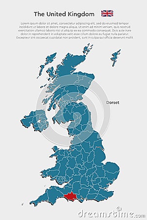 Vector map United Kingdom and region county Dorset Vector Illustration