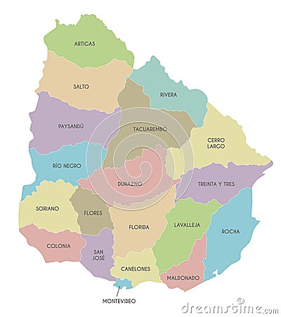 Vector map of Uruguay with departments and administrative divisions. Vector Illustration