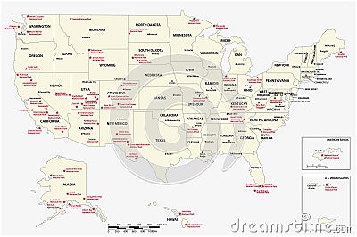 Vector map of the US American National Parks Vector Illustration