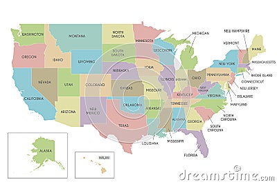 Vector map of USA with states and administrative divisions. Vector Illustration