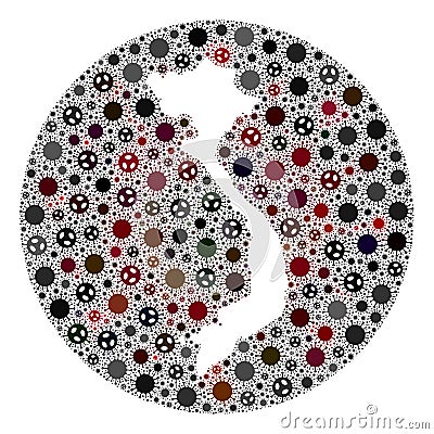 Covid Virus Stencils Circle Map of Vietnam Mosaic Stock Photo