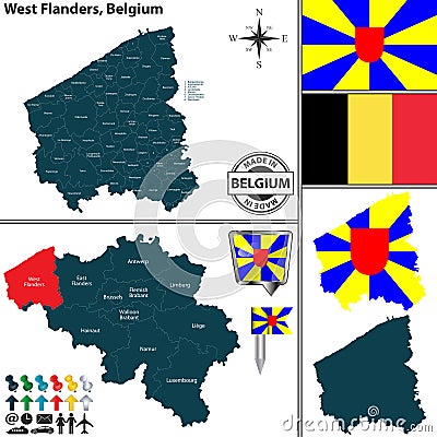 Map of West Flanders, Belgium Vector Illustration
