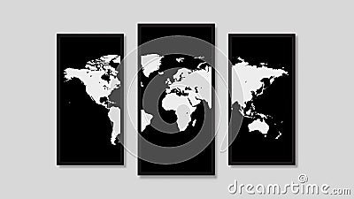 Vector map of the world divided into three parts Vector Illustration