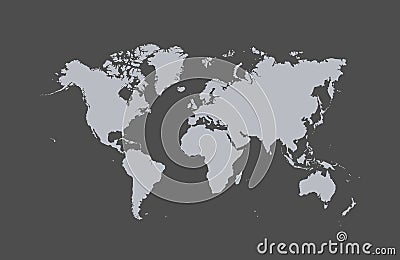 Vector map of the world. The gray silhouette of the world map on a dark gray background. Placeholder for design Vector Illustration