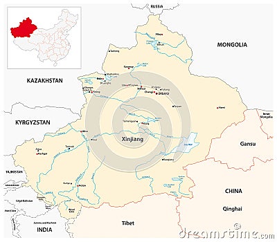 Vector map of Xinjiang Uygur Autonomous Region, China Vector Illustration