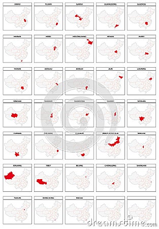 33 vector maps of the administrative divisions of China Vector Illustration
