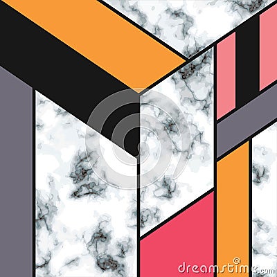 Vector marble texture design with golden geometric lines, black and white marbling surface, modern luxurious background Vector Illustration