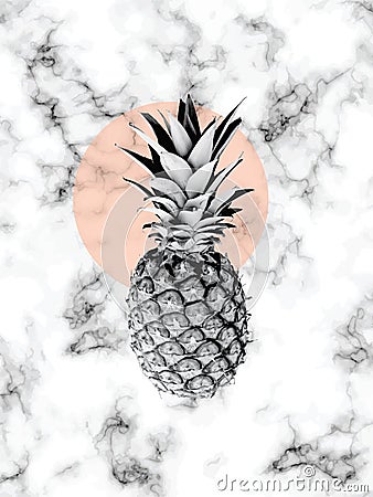 Vector marble texture design with pineapple, black and white marbling surface, modern luxurious background Vector Illustration