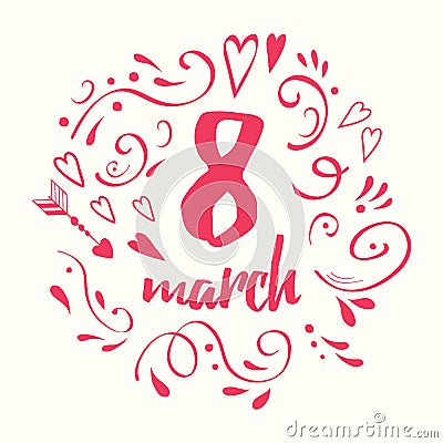 Vector 8 March. Women`s Day sign template with abstract decoration. Vector Illustration