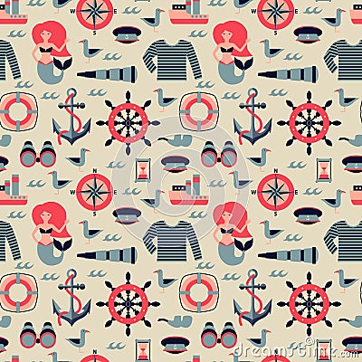 Vector marine seamless pattern Vector Illustration