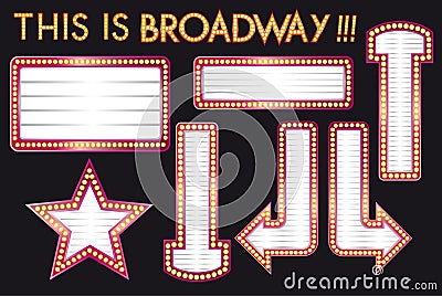 Vector Marquee Bulb realistic blank billboard set inspired to Broadway Style Vector Illustration