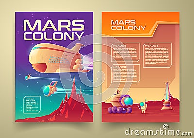 Vector mars colonization poster, banner set Vector Illustration