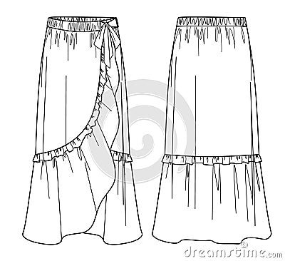 woman long skirt with frills Vector Illustration