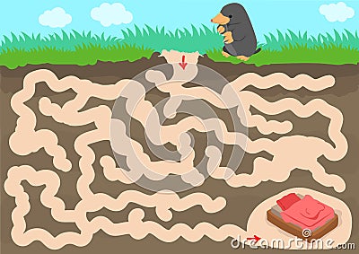 Vector maze game with find mole room Vector Illustration