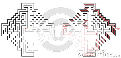 Vector maze inside the shape of a jewel. Find the way out from center of labyrinth. Medium level difficulty puzzle for Vector Illustration