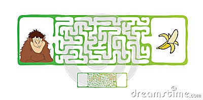 Vector Maze, Labyrinth with Monkey and Banana. Vector Illustration