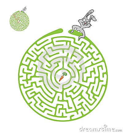 Vector Maze, Labyrinth with Rabbit and Carrot. Vector Illustration