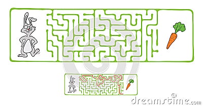 Vector Maze, Labyrinth with Rabbit and Carrot. Vector Illustration