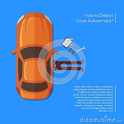 Vector mechanic lying under car with instruments view from above illustration Vector Illustration