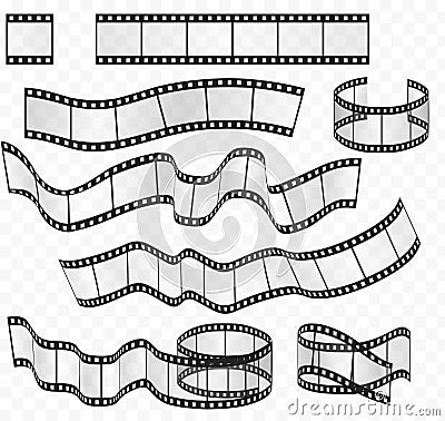 Vector media film strips roll set. Negative and strip film 35mm. Vector Illustration