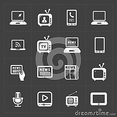 Vector Media Icons set on dark background Vector Illustration