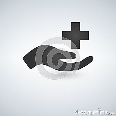 Vector medical care Icon hand and cross Stock Photo