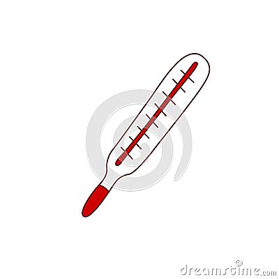 Vector medical red icon. Healthcare design. Mercury thermometer icon. Outline doodle Stock Photo