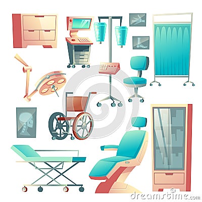 Vector medical surgery set, cartoon hospital equipment Vector Illustration