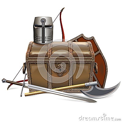 Vector Medieval Chest with Knight Armor Vector Illustration