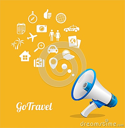 Vector Megaphone and icon. Travel concept Vector Illustration