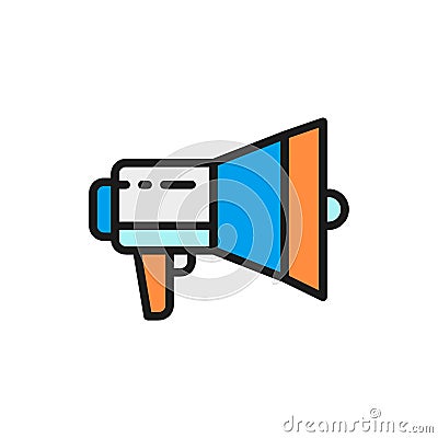 Vector megaphone, loudspeaker flat color line icon. Vector Illustration