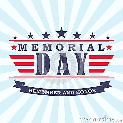 Vector Memorial Day background with stars, ribbon and lettering. Vector Illustration