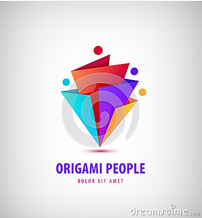 Vector men group logo, human, family, teamwork icon. Community, people sign in modern style, origami 3d. Vector Illustration
