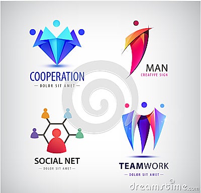 Vector men group logo, human, family, teamwork, social net, leader icon. Community, people sign in modern style. Vector Illustration