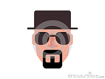 Vector men wearing a hat Mafia transparent glasses on a leg colored background Stock Photo