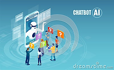 Vector of men and women chatting with chatbot application Stock Photo