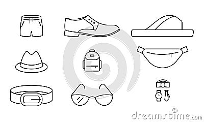 Vector mens personal accessories icon.... EPS 10.. Watch, tie and bow tie signs. Vector Illustration