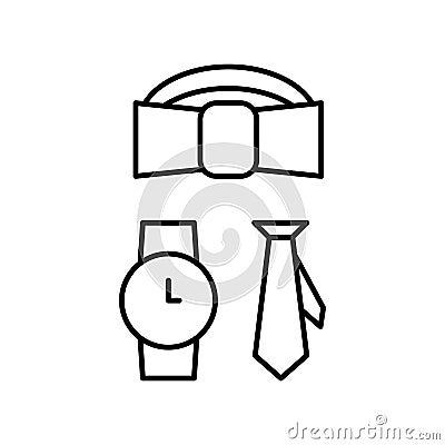 Vector mens personal accessories icon.... EPS 10.. Watch, tie and bow tie signs Vector Illustration