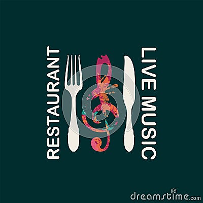 Music restaurant menu with treble clef and cutlery Vector Illustration