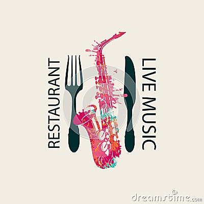 Music restaurant menu with saxophone and cutlery Vector Illustration