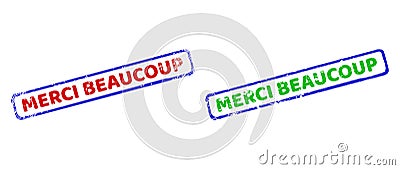 MERCI BEAUCOUP Bicolor Rough Rectangle Stamp Seals with Corroded Styles Stock Photo